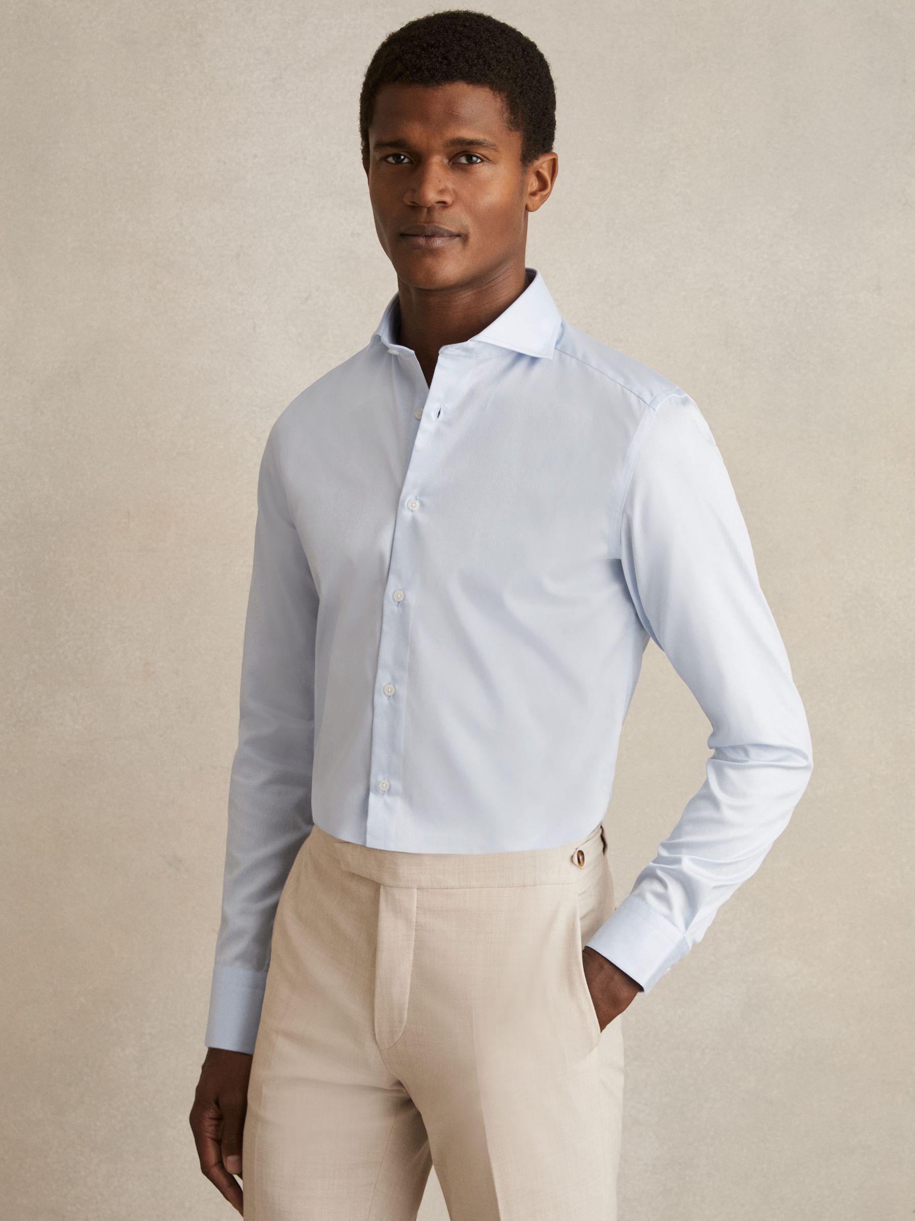 Slim Fit Two-Fold Cotton Shirt in Soft Blue Product Image