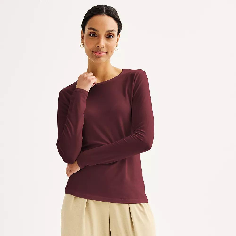 Women's Nine West Essential Long Sleeve Crewneck Shirt, Size: Medium, Maddie Purple Product Image