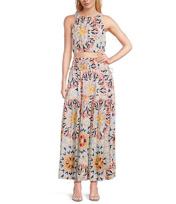 ELAN Coordinating Kaleidoscope Smock Waist Maxi Skirt Product Image