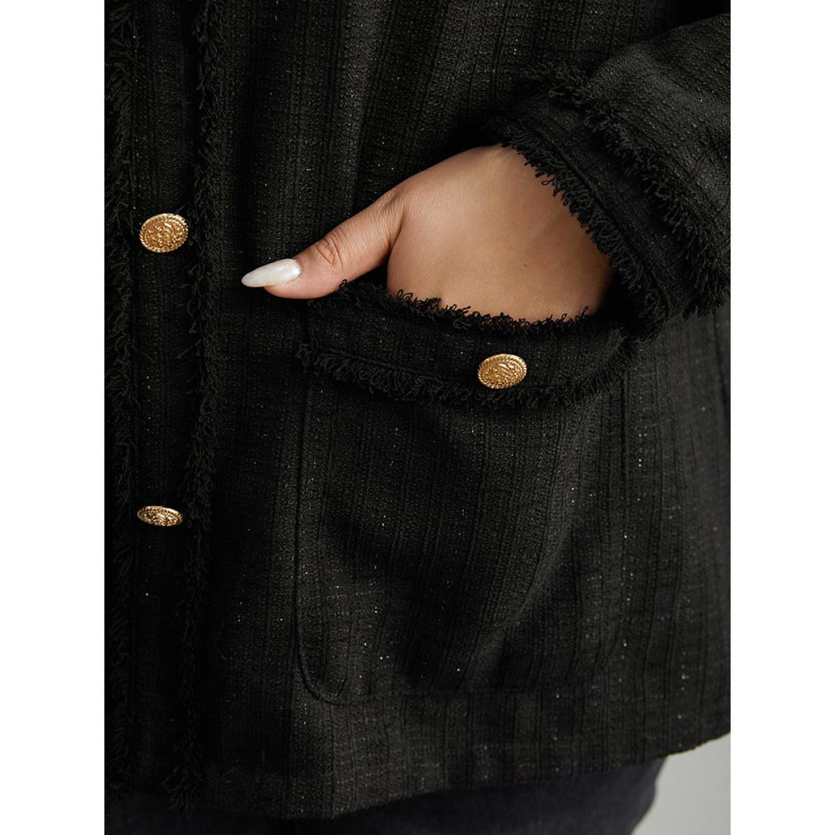 Plus Size Fuzzy Trim Pocket Metal Button Fly Jacket Women Black Casual Plain Ladies Everyday Winter Coats BloomChic 28/5X Product Image