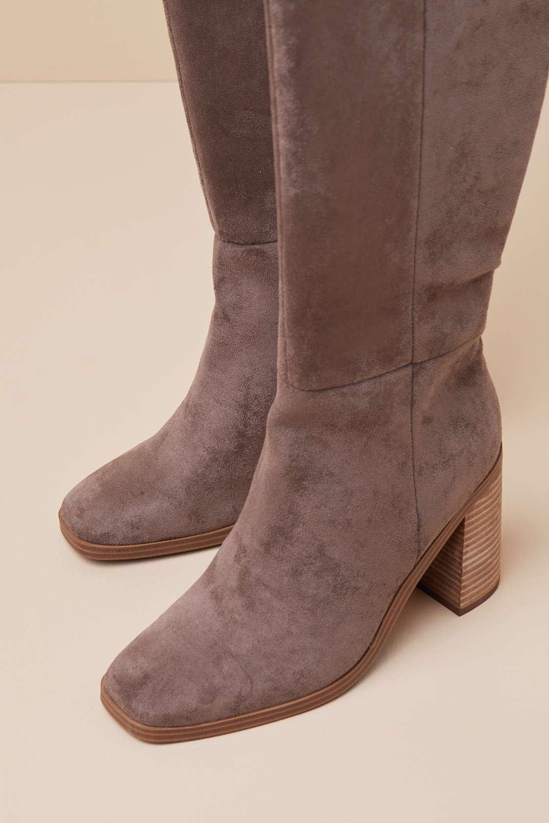 Flapper Mushroom Taupe Suede Knee-High Boots Product Image