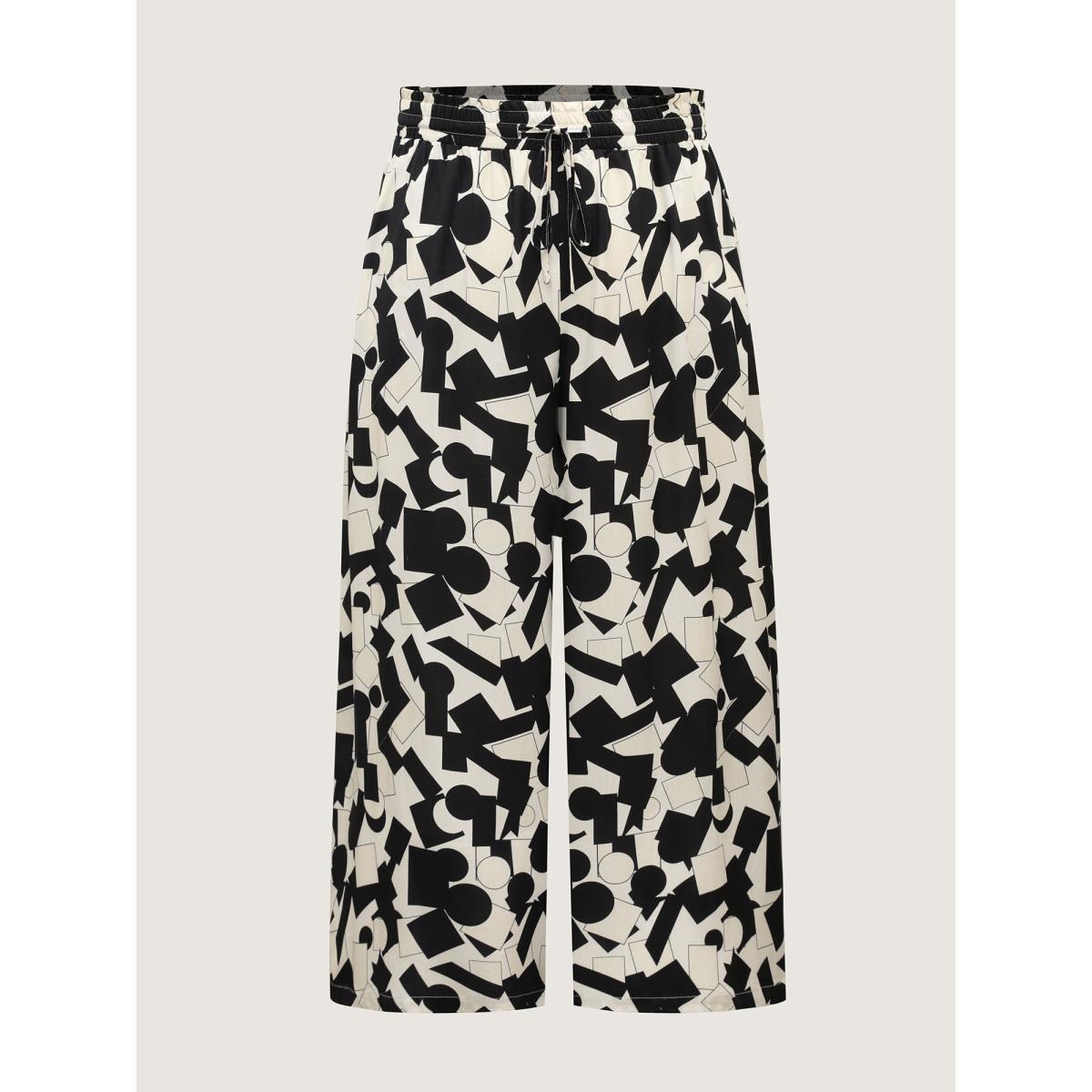 Plus Size Geometric Print Drawstring Wide-Leg Pants Women BlackFlower Loose Mid Rise Work Pants BloomChic 28/5X Product Image
