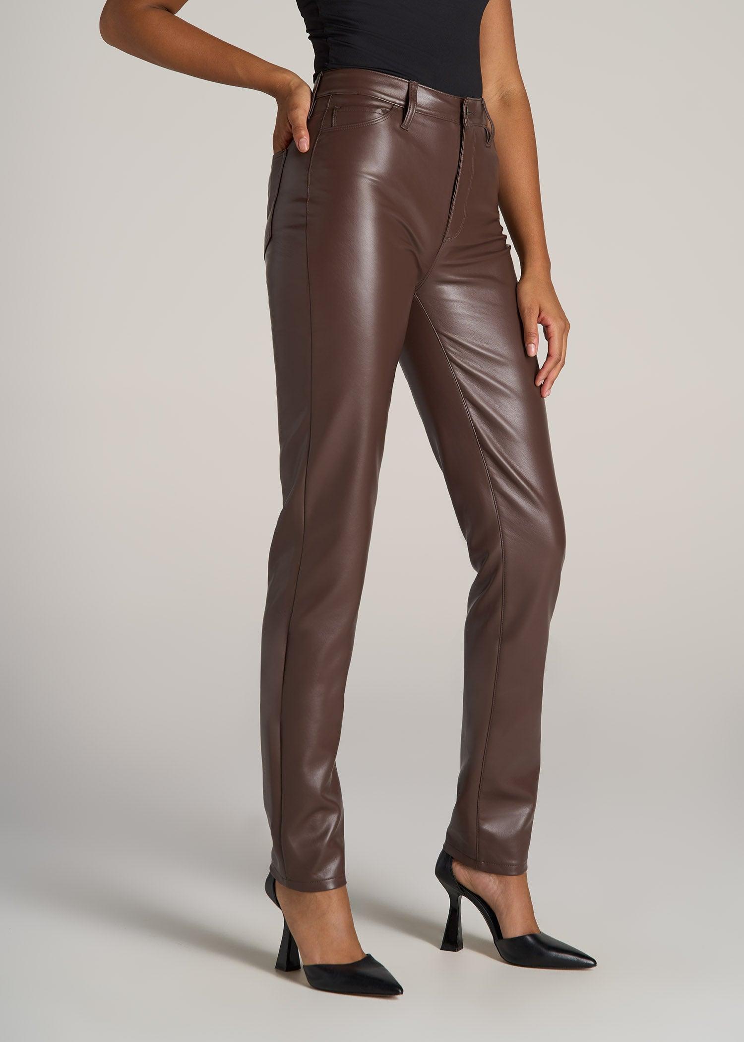 Faux Leather SLIM Pants for Tall Women in Chocolate Product Image