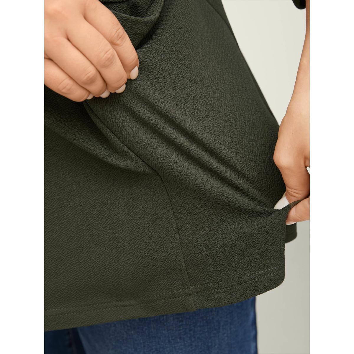 Plus Size Stretchy Textured Cinched Flared Waist Blazer ArmyGreen Women Work Texture Sleeve Elbow-length sleeve Suit Collar 18-20/2X Single-flap pocket Blazers BloomChic Product Image