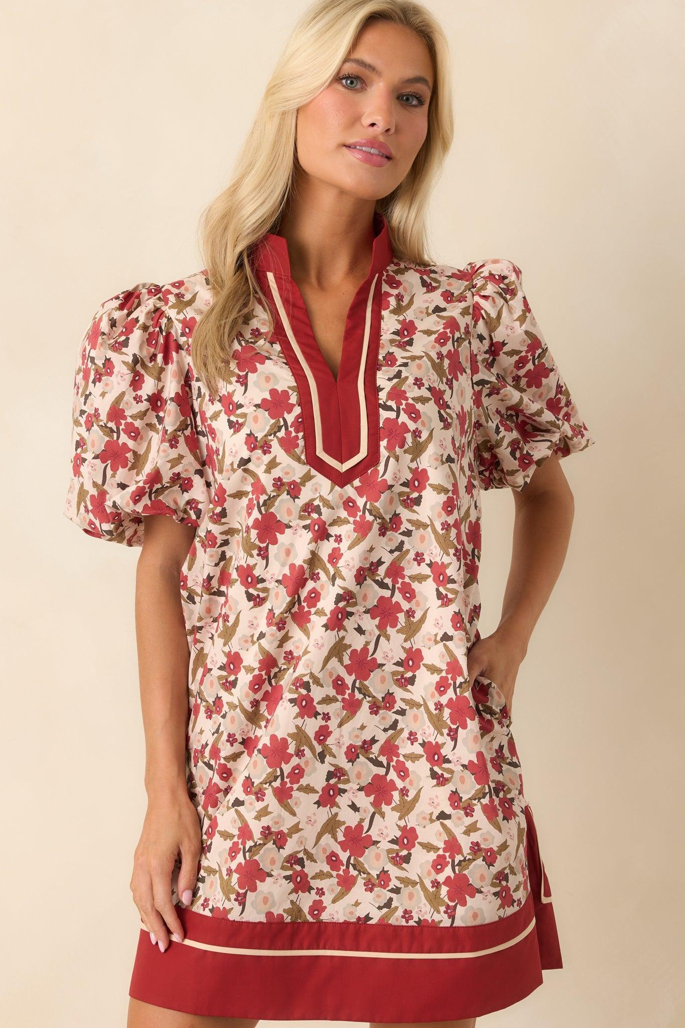 Endless Daydreaming Dark Rust Multi Floral Print Cotton Mini Dress Product Image
