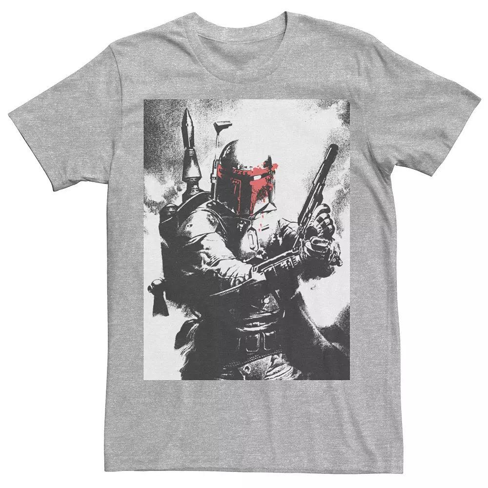 Men's Star Wars Boba Fett Faded Action Portrait Poster Tee, Size: Small, Athletic Grey Product Image