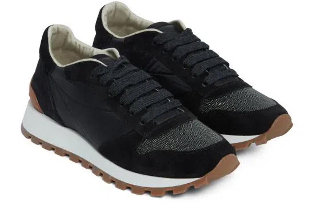 BRUNELLO CUCINELLI Suede And Techno Fabric Runners With Precious Toe In Multicolor Product Image
