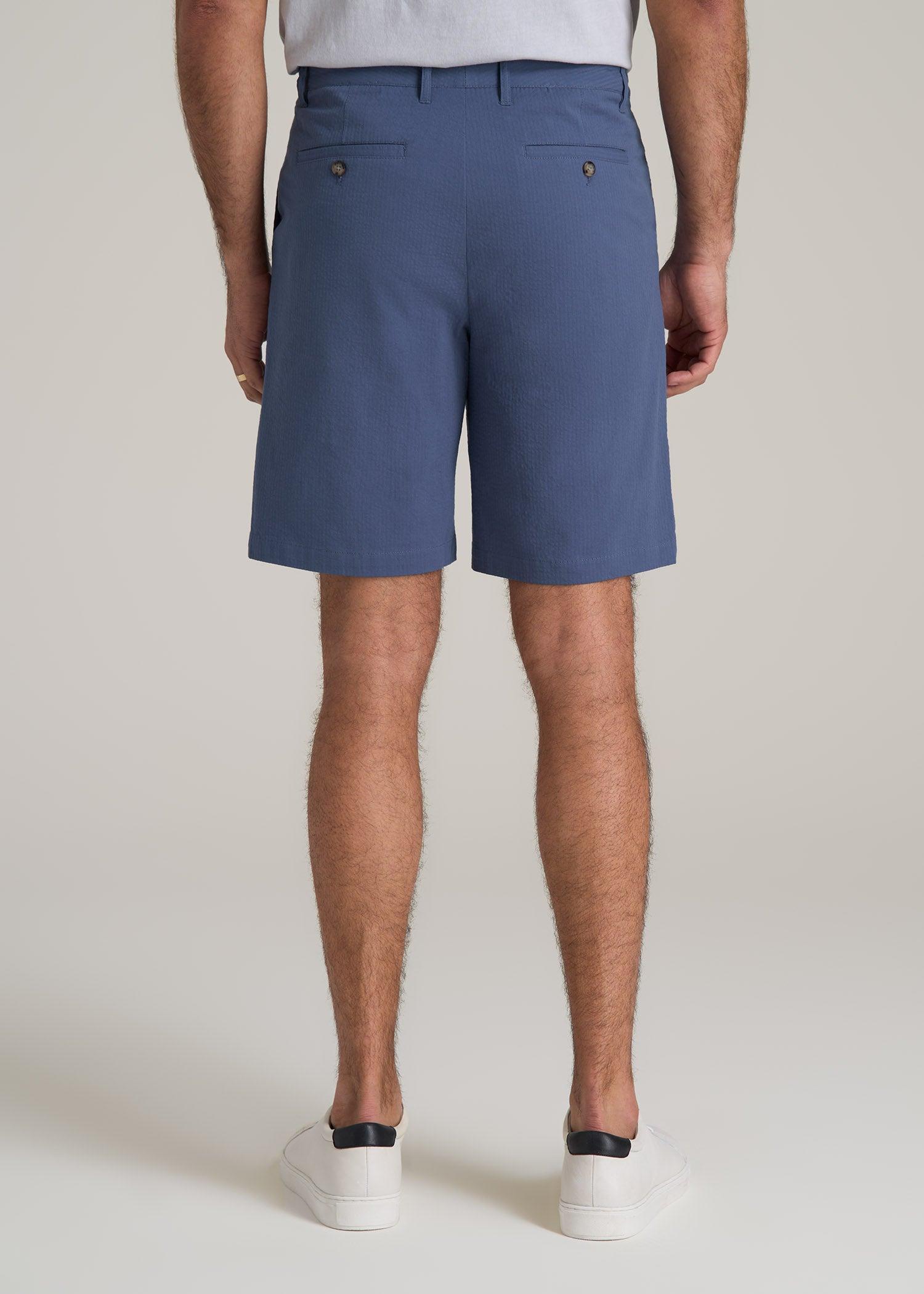 Seersucker Shorts for Tall Men in Steel Blue Product Image