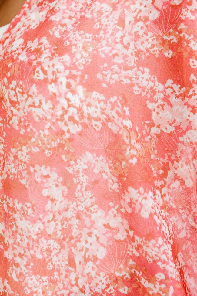 Wild Romance Coral Floral Chiffon Duster Kimono FINAL SALE Product Image