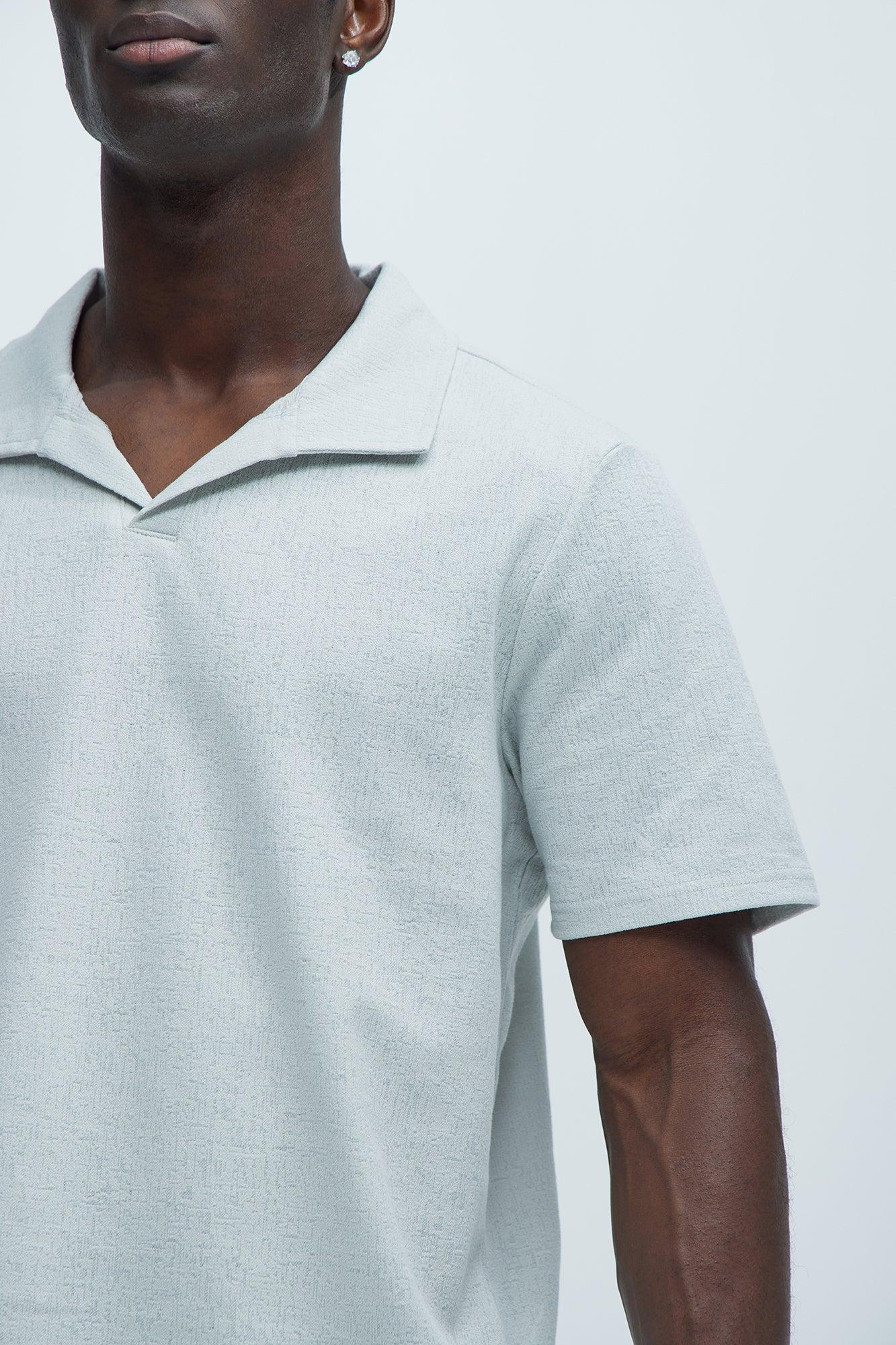 Duval Textured Knit Johnny Collar Shirt - Grey Product Image