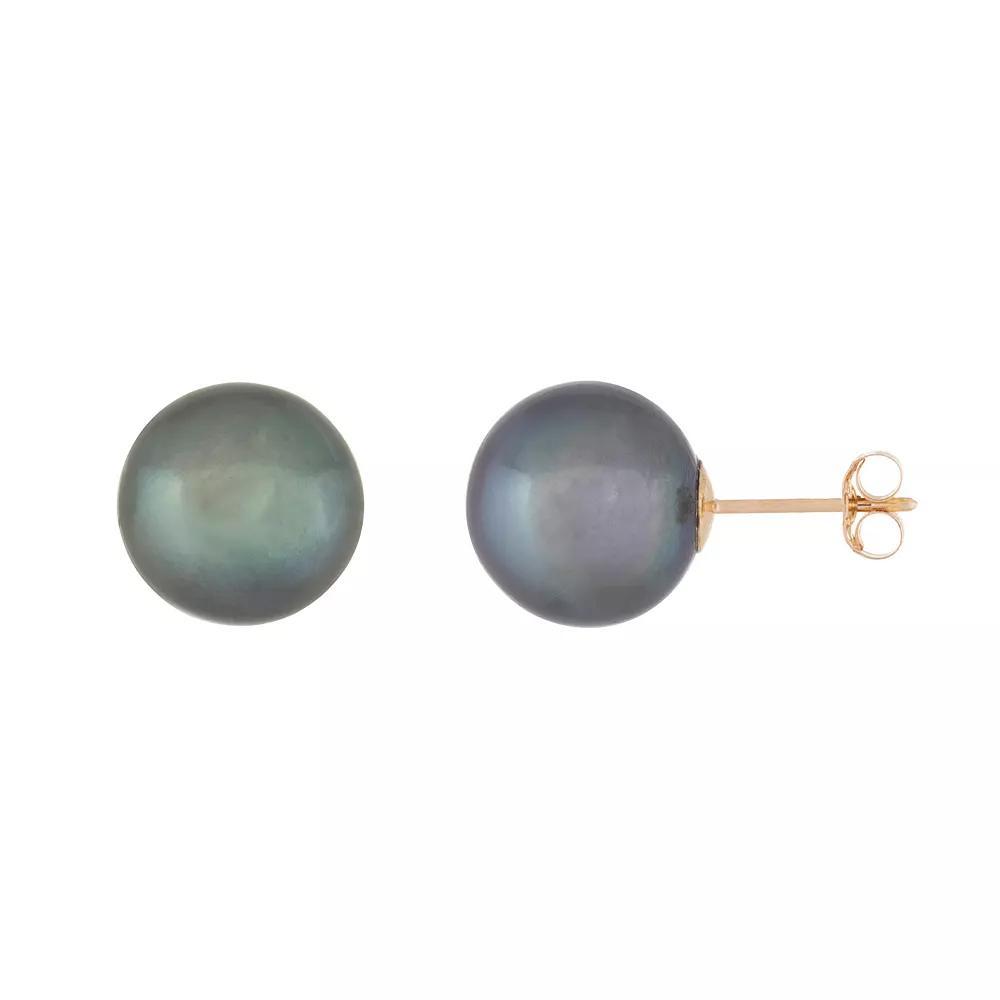 14k Gold 10 mm Freshwater Cultured Pearl Stud Earrings, Women's, Black Product Image