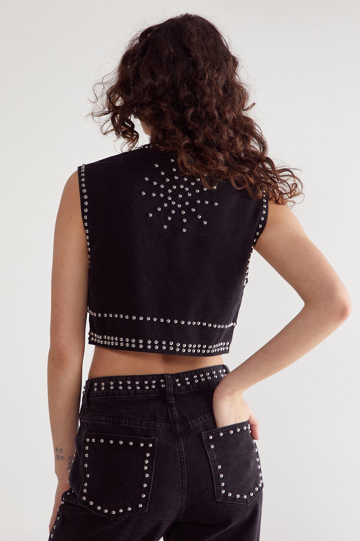 Western Studded Denim Waistcoat Product Image