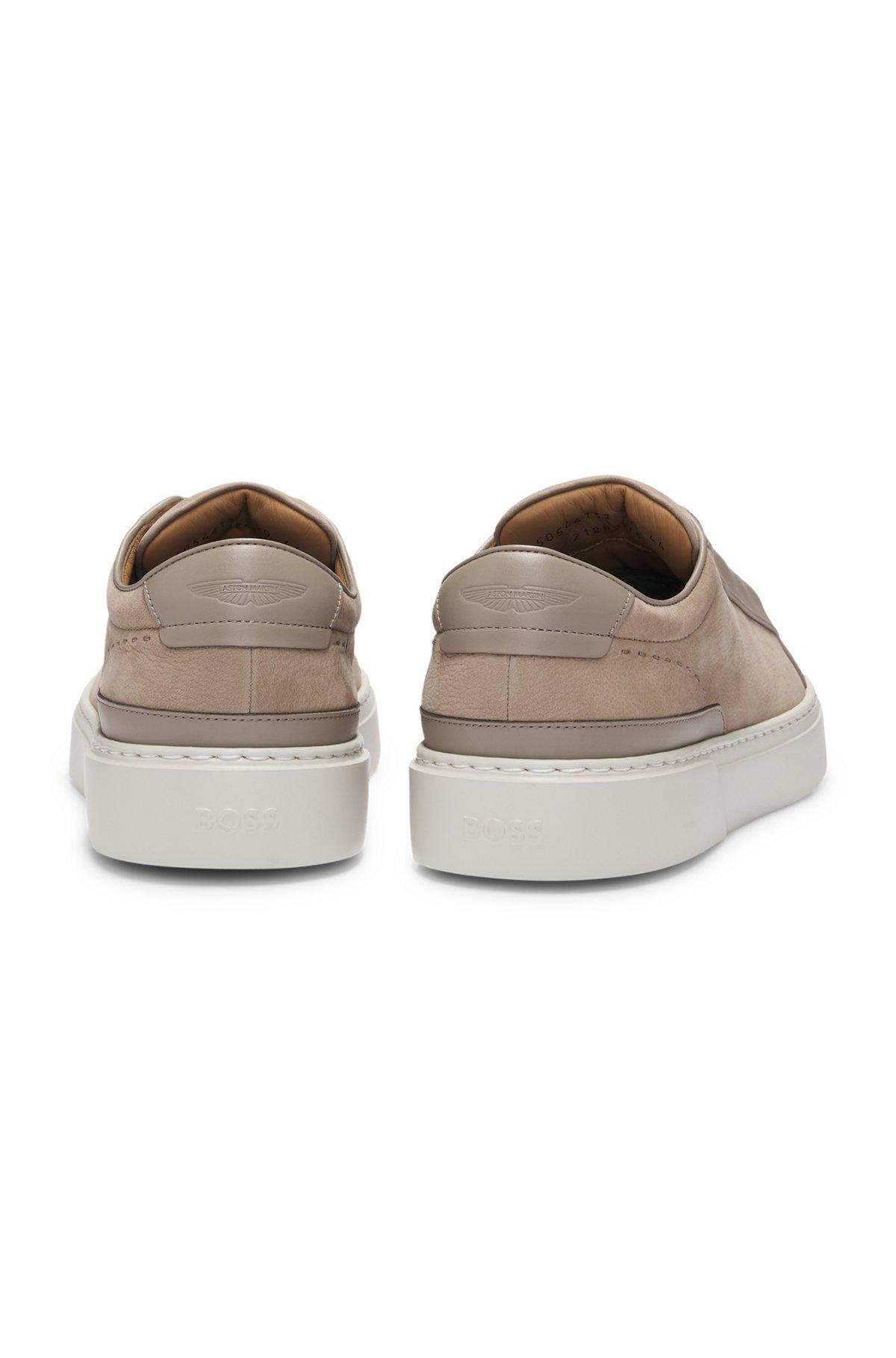 BOSS - BOSS x ASTON MARTIN grained-leather trainers with hidden laces - Khaki Product Image