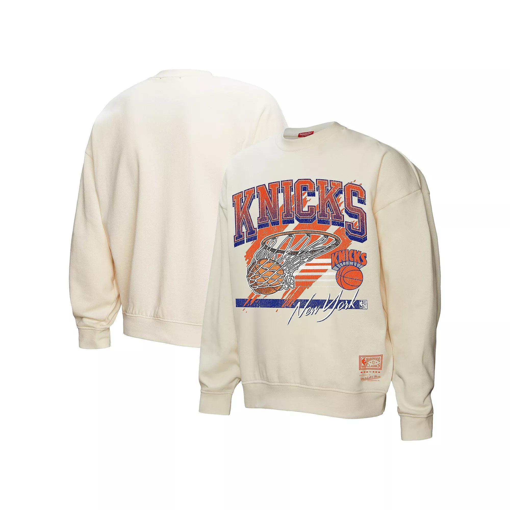 Women's Mitchell & Ness Cream New York Knicks Brush Bucket Pullover Sweatshirt, Size: Small, Beige Product Image
