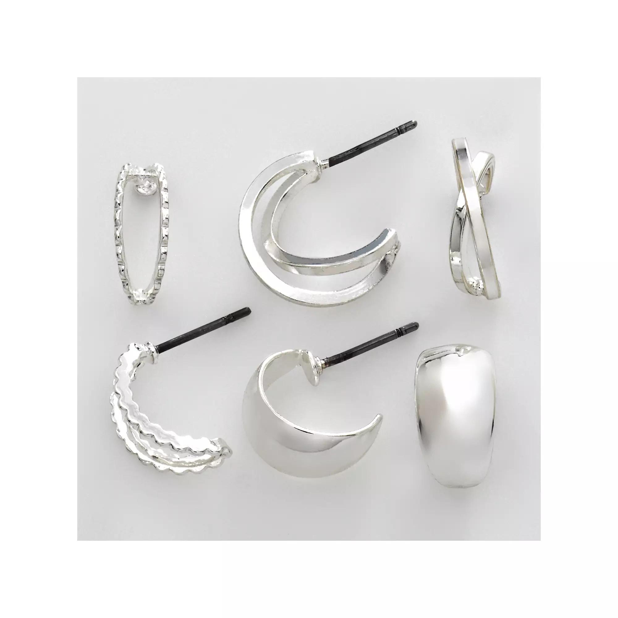 Napier Silver Tone Hoop Earring Set, Womens Product Image