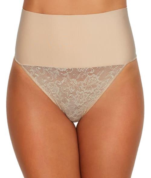 Maidenform Firm Control Shapewear Tame Your Tummy Lace Thong Panty 0049, Women's, Size: Medium, Nude Transparent Lace Product Image