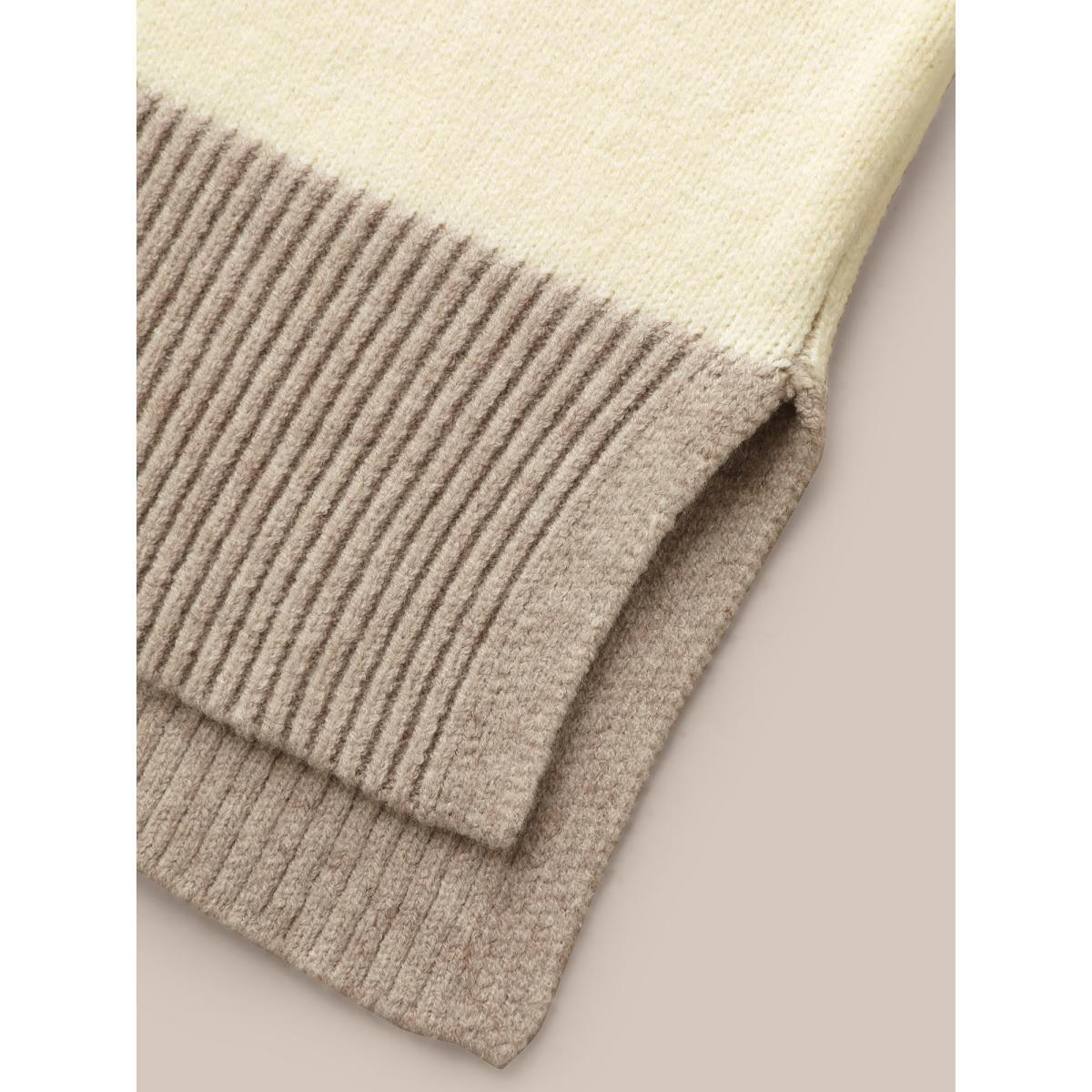 Plus Size Supersoft Essentials Contrast Slit Hem Texture Pullover Tan Women Casual Loose Long Sleeve Polo Everyday Pullovers BloomChic 18-20/2X Product Image