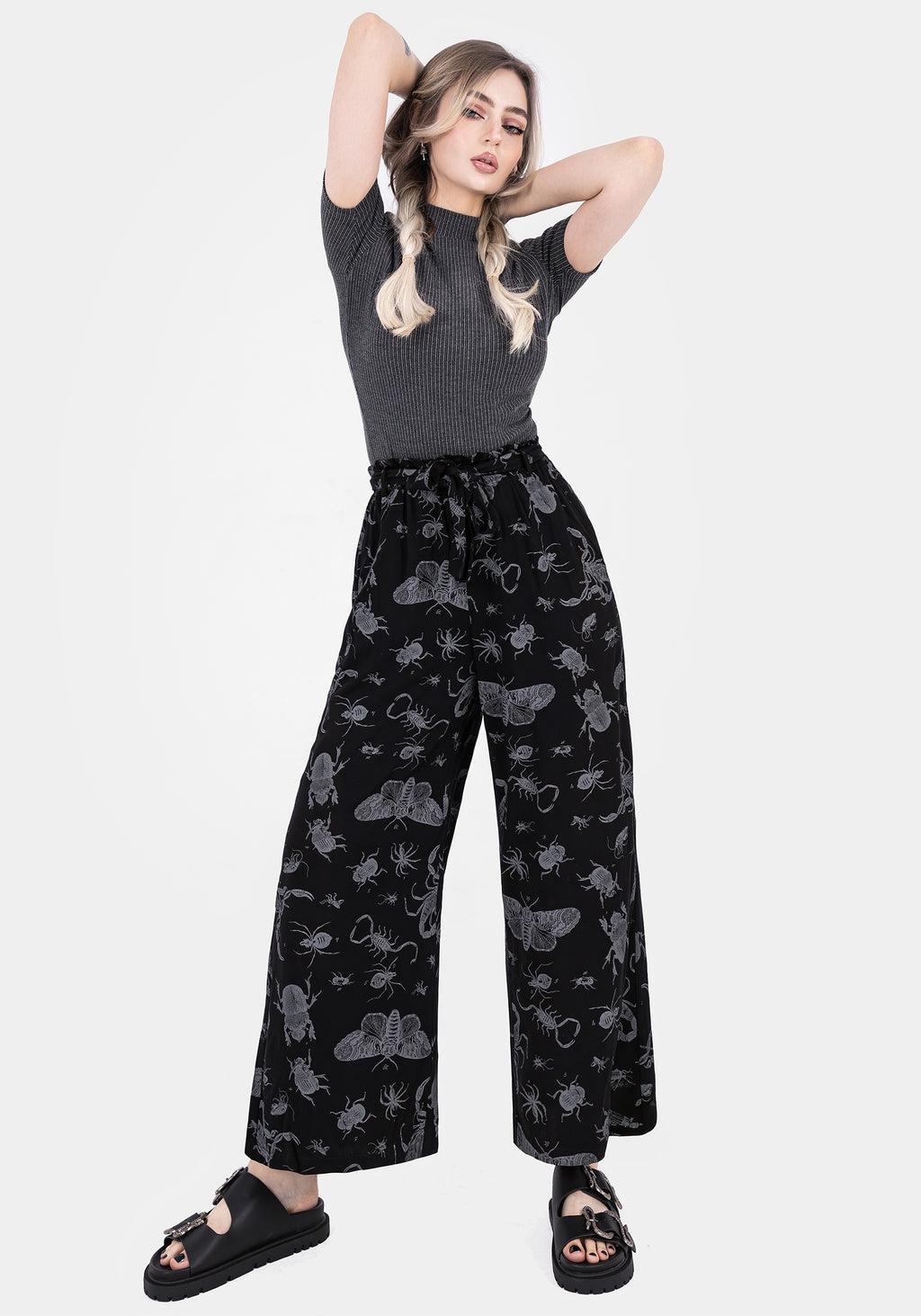 Parasite Bugs Wide Leg Paperbag Culotte Trousers - Black Product Image