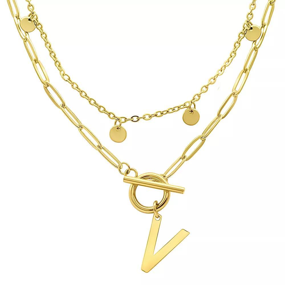 Adornia 14k Gold Plated Layered Initial Toggle Necklace, Women's, Size: 17-19" ADJ, B Product Image