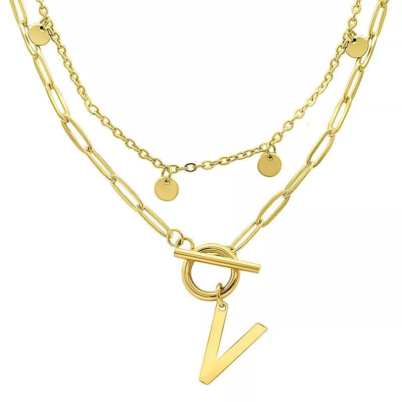 Adornia 14k Gold Plated Layered Initial Toggle Necklace, Women's, Size: 17-19" ADJ, B Product Image