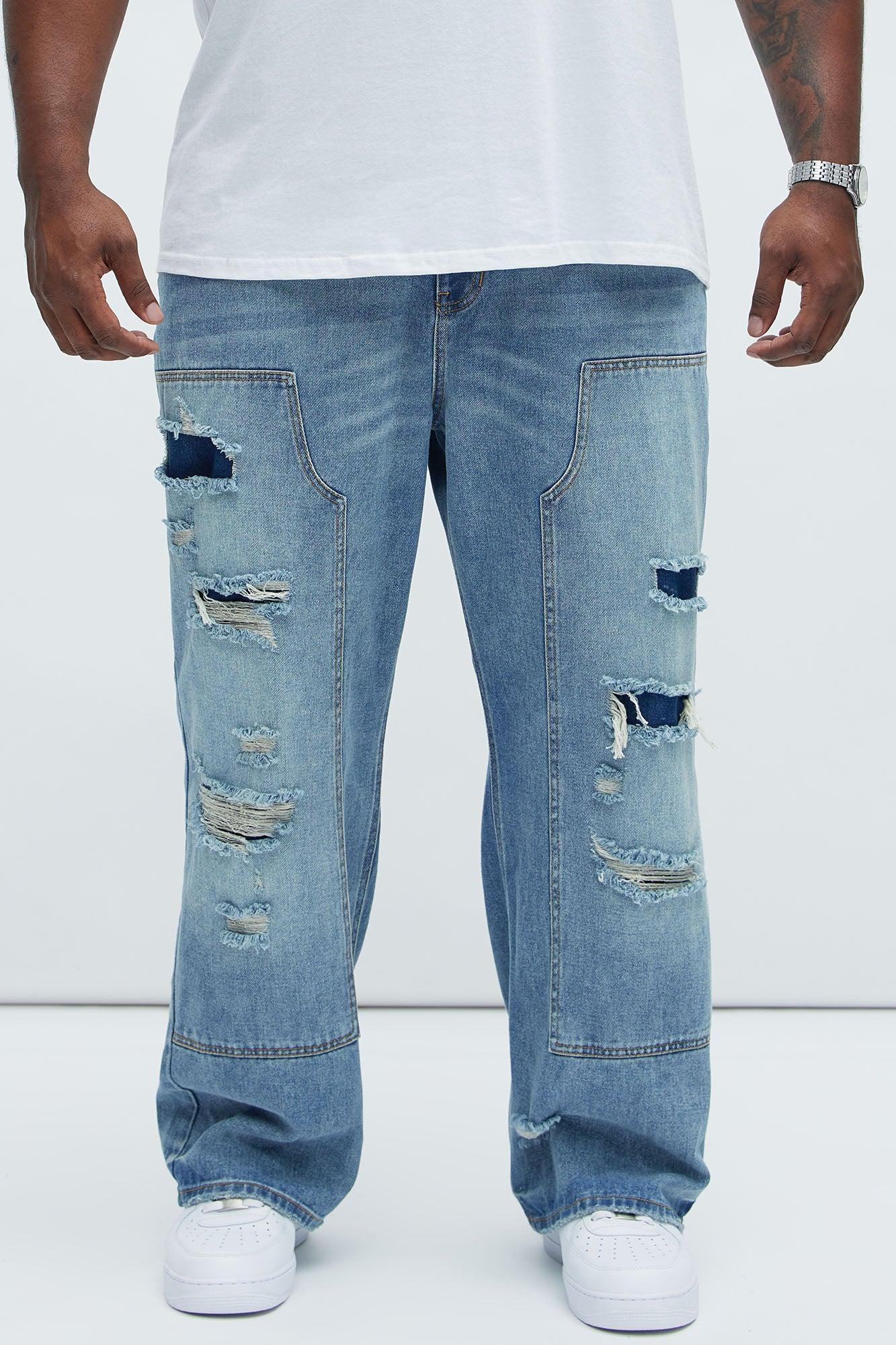 Bore Distressed Carpenter Straight Jeans - Blue Wash Product Image