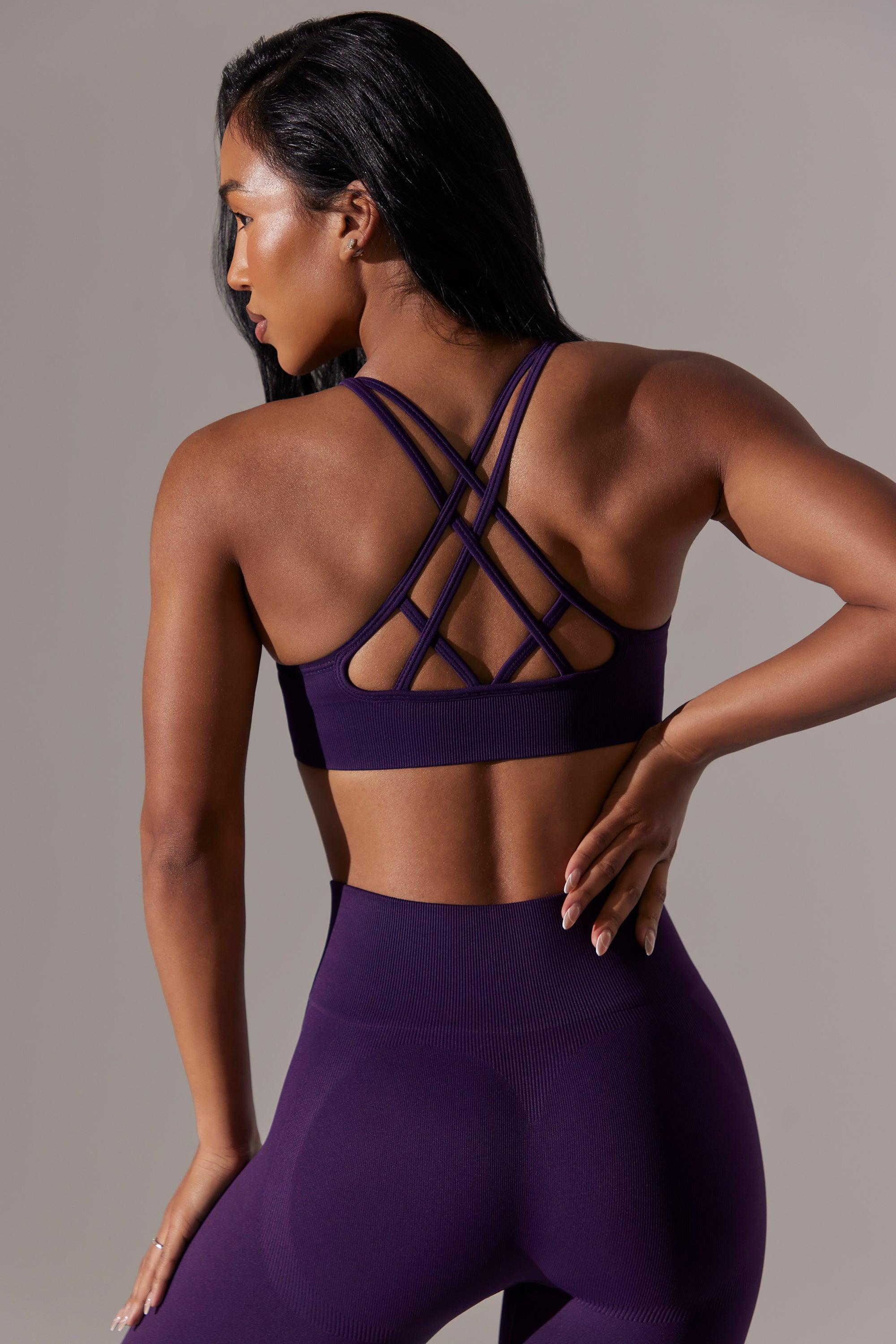 Scoop Neck Multi Strap Sports Bra in Purple Product Image