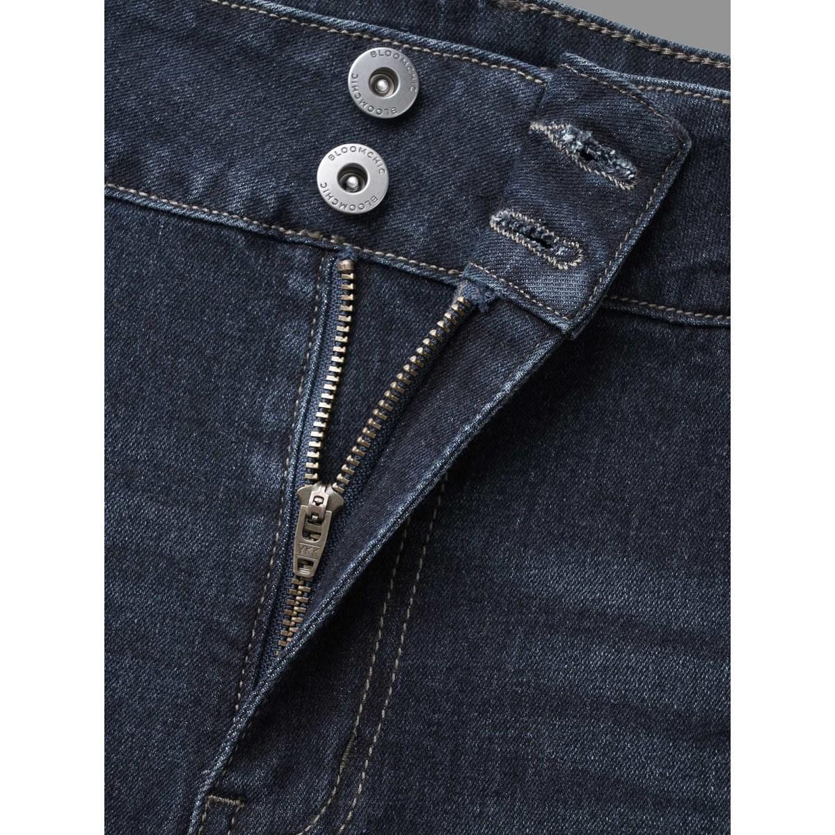 Plus Size Dark Wash Button Up Skinny Jeans Women Darkindigo Casual Button Medium stretch Slanted pocket Jeans BloomChic 28/5X Product Image