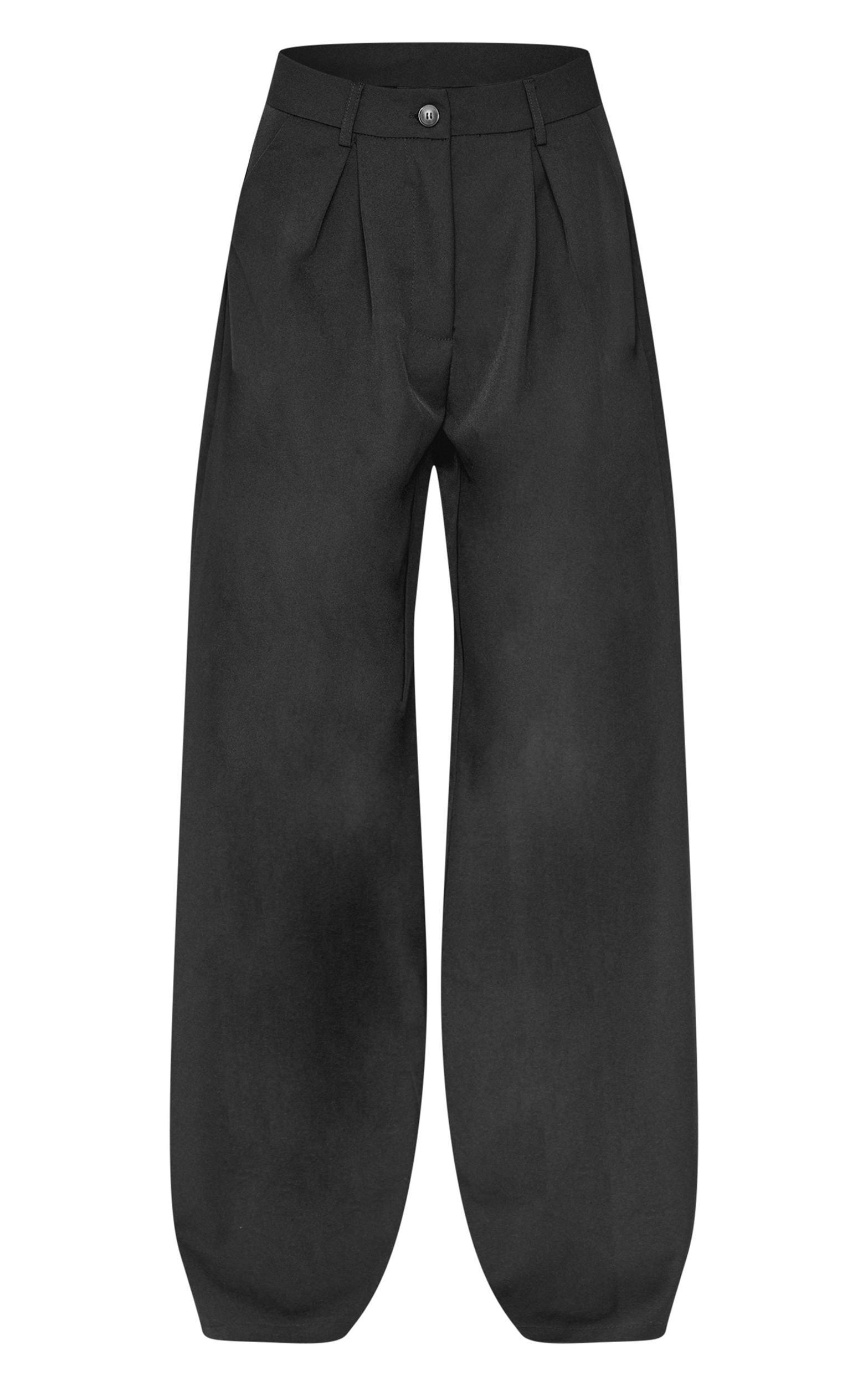 Black Woven Tailored Wide Leg Pleated Pants Product Image