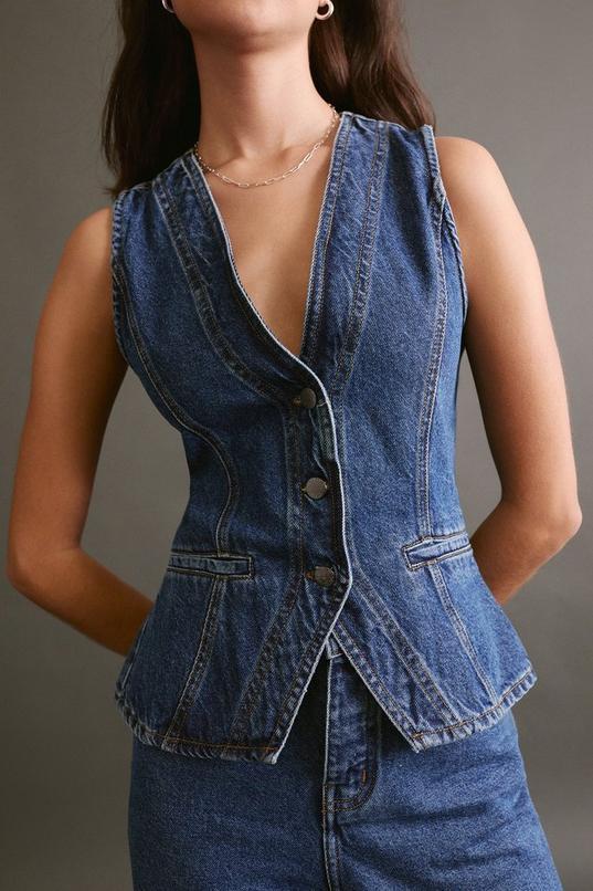The Longline Denim Waistcoat Product Image