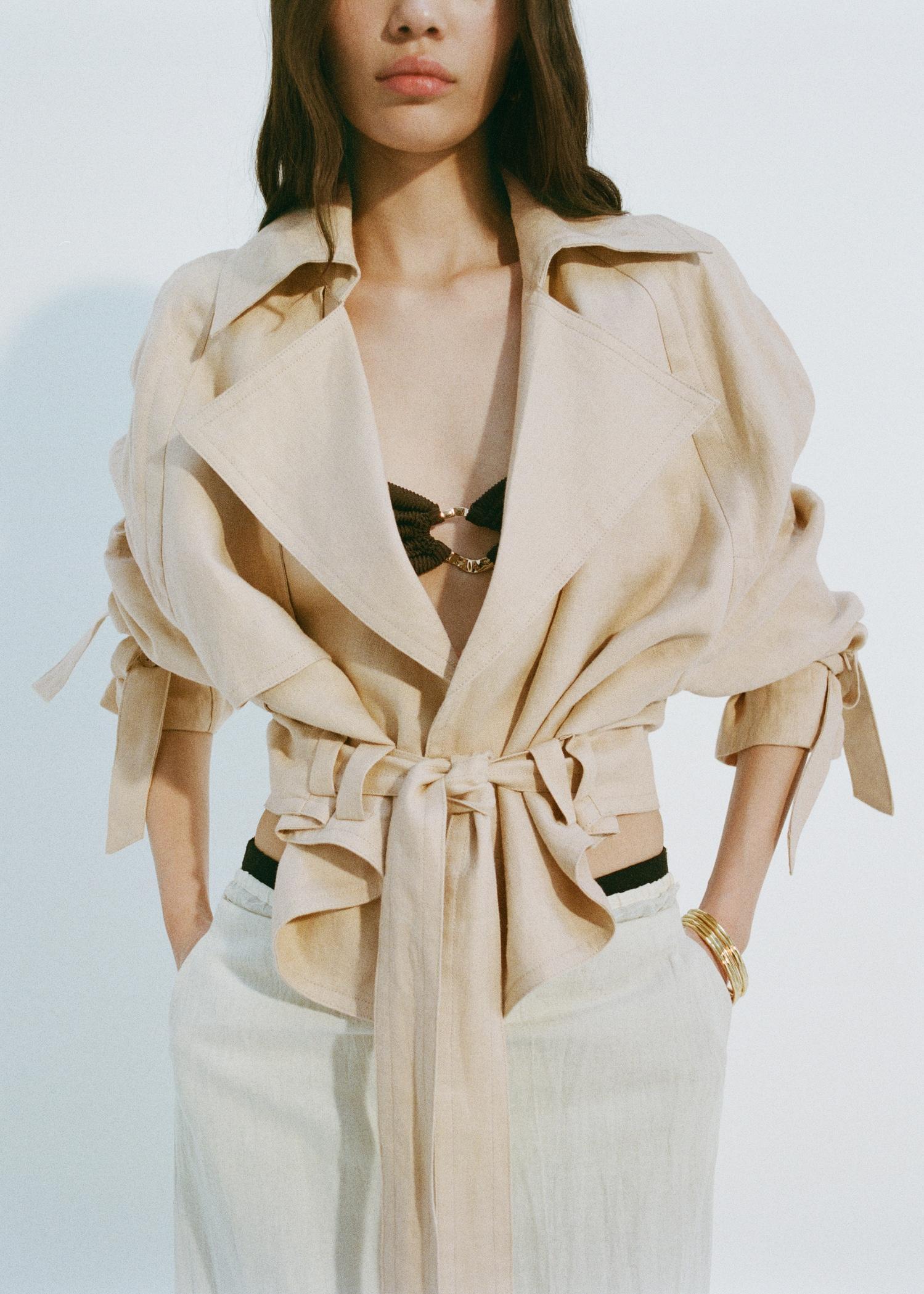 Linen jacket with belt - Women | MANGO USA Product Image