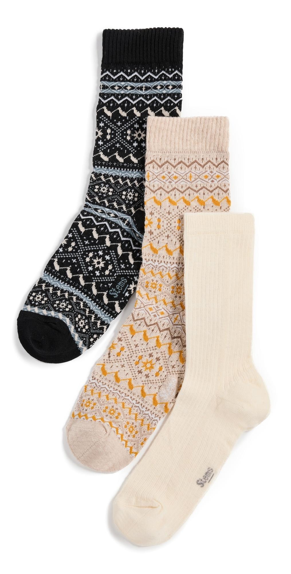 Stems Snowflake Cashmere Socks Gift Box of Three Camel/Black/Ivory One Size Product Image