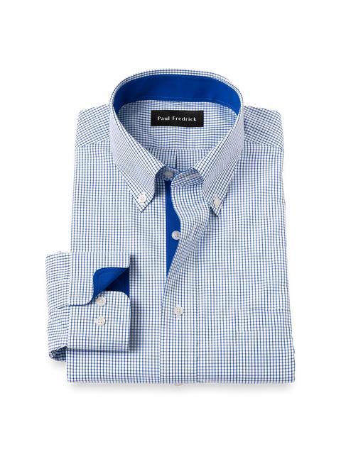 Non-Iron Cotton Check Dress Shirt With Contrast Trim - Navy Product Image