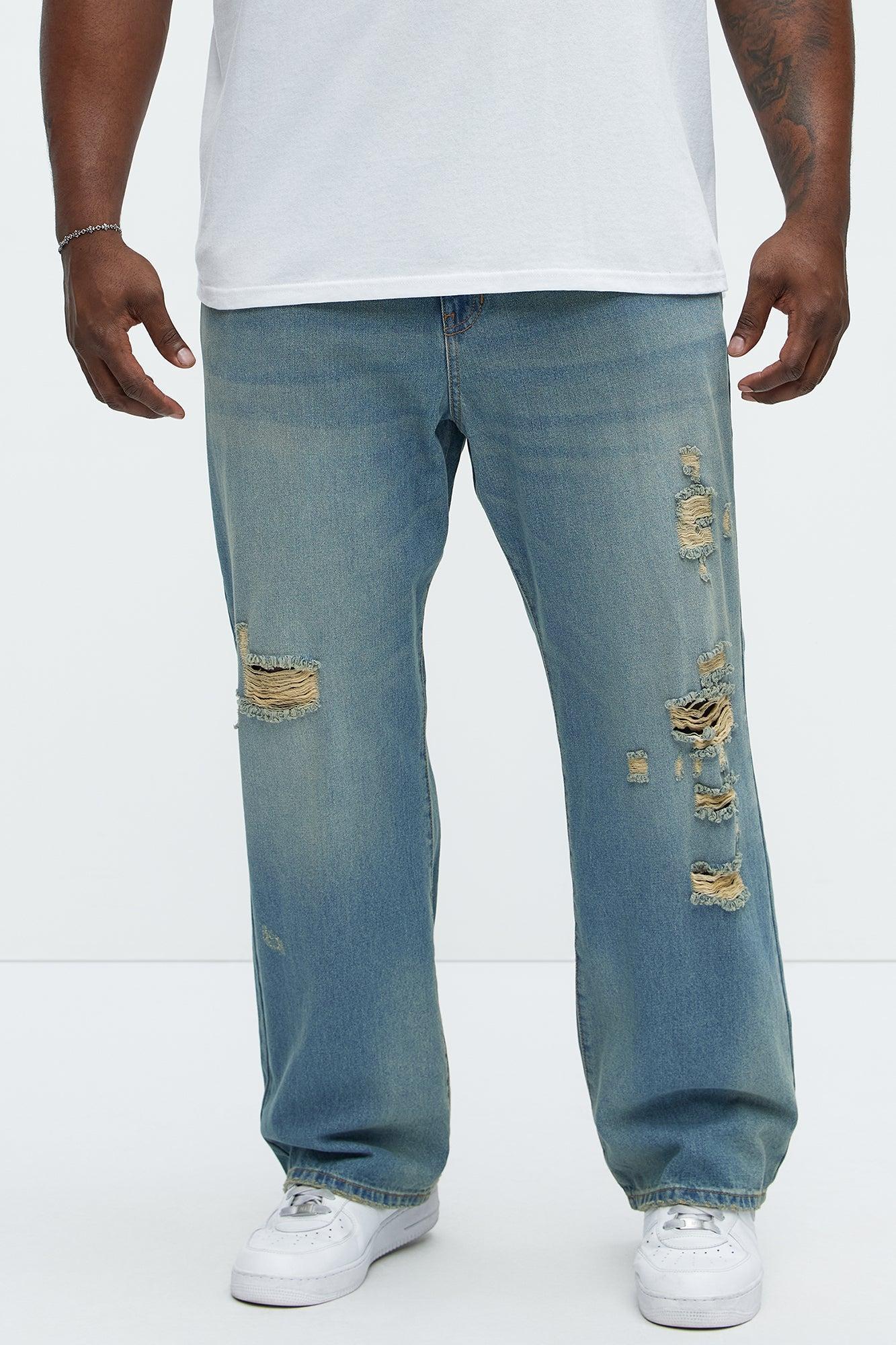 Justin Distressed Straight Jeans - Vintage Blue Wash Product Image