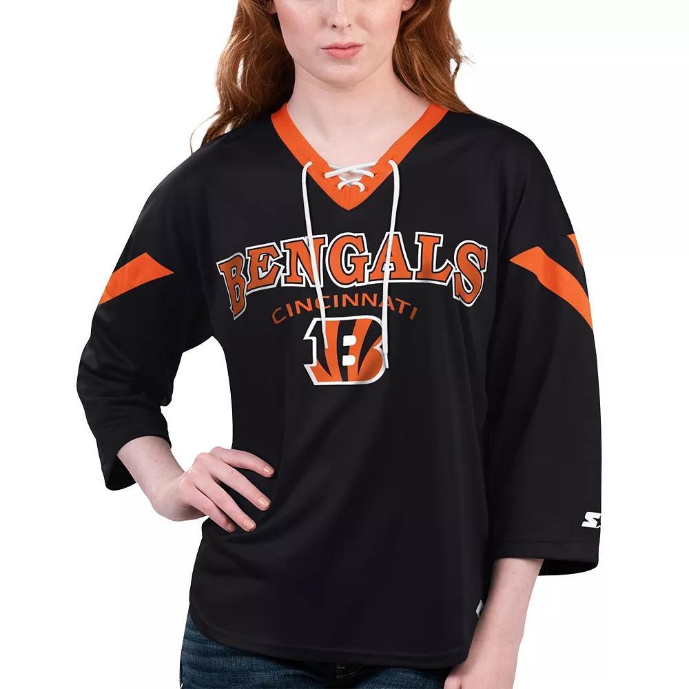 Women's Starter Navy Chicago Bears Rally Lace-Up 3/4 Sleeve T-Shirt, Size: XS, Blue Product Image