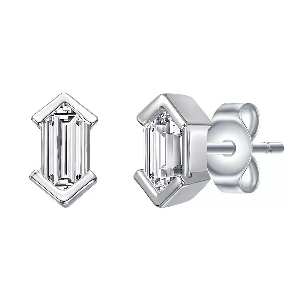 Cubic Zirconia Baguette Geometric Stud Earrings, Womens, Sterling Product Image
