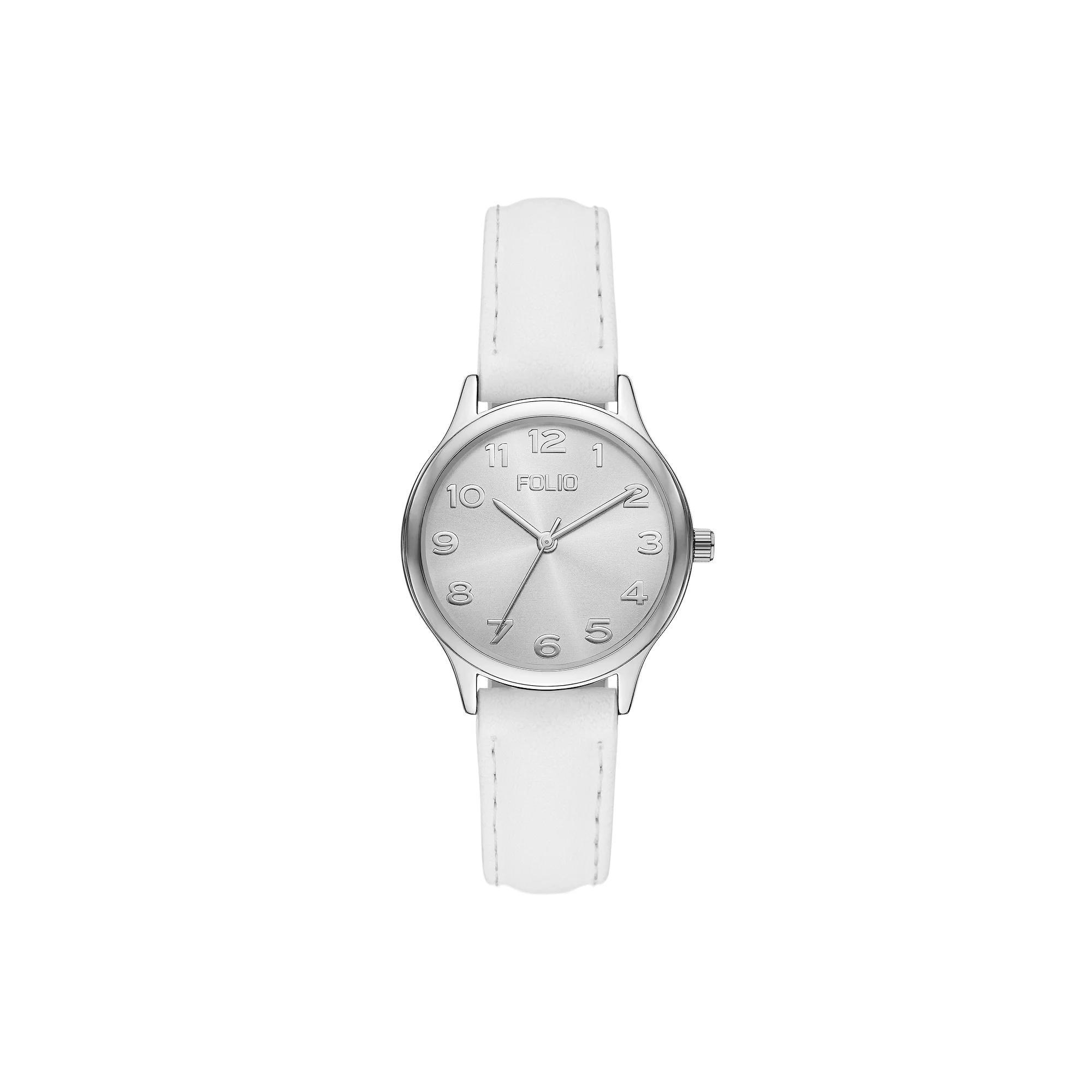 Folio Women's Faux Leather Easy Read Watch, White Product Image