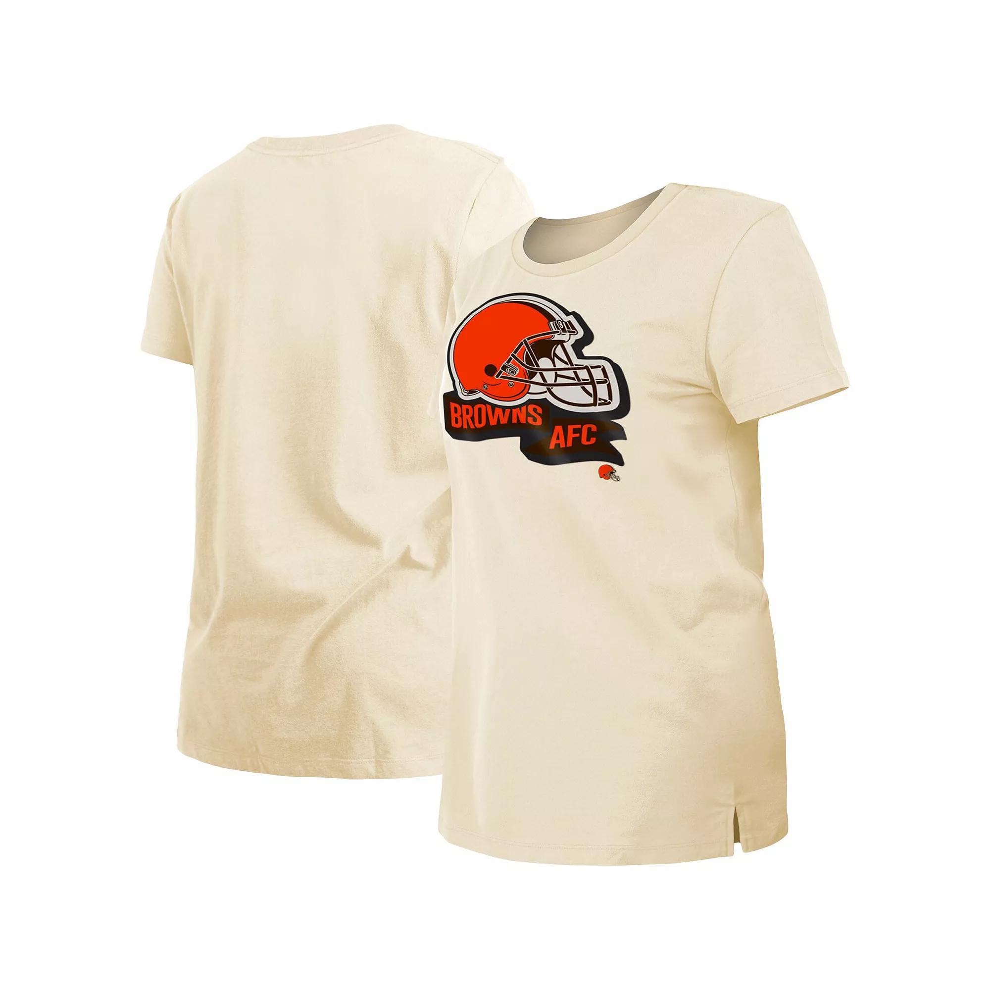 Women's New Era Cream Cleveland Browns Chrome Sideline T-Shirt, Size: Large, Beige Product Image