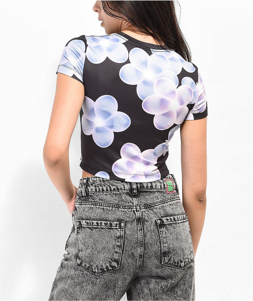 Petals by Petals And Peacocks Butterfly Garden Black Crop T-Shirt Product Image