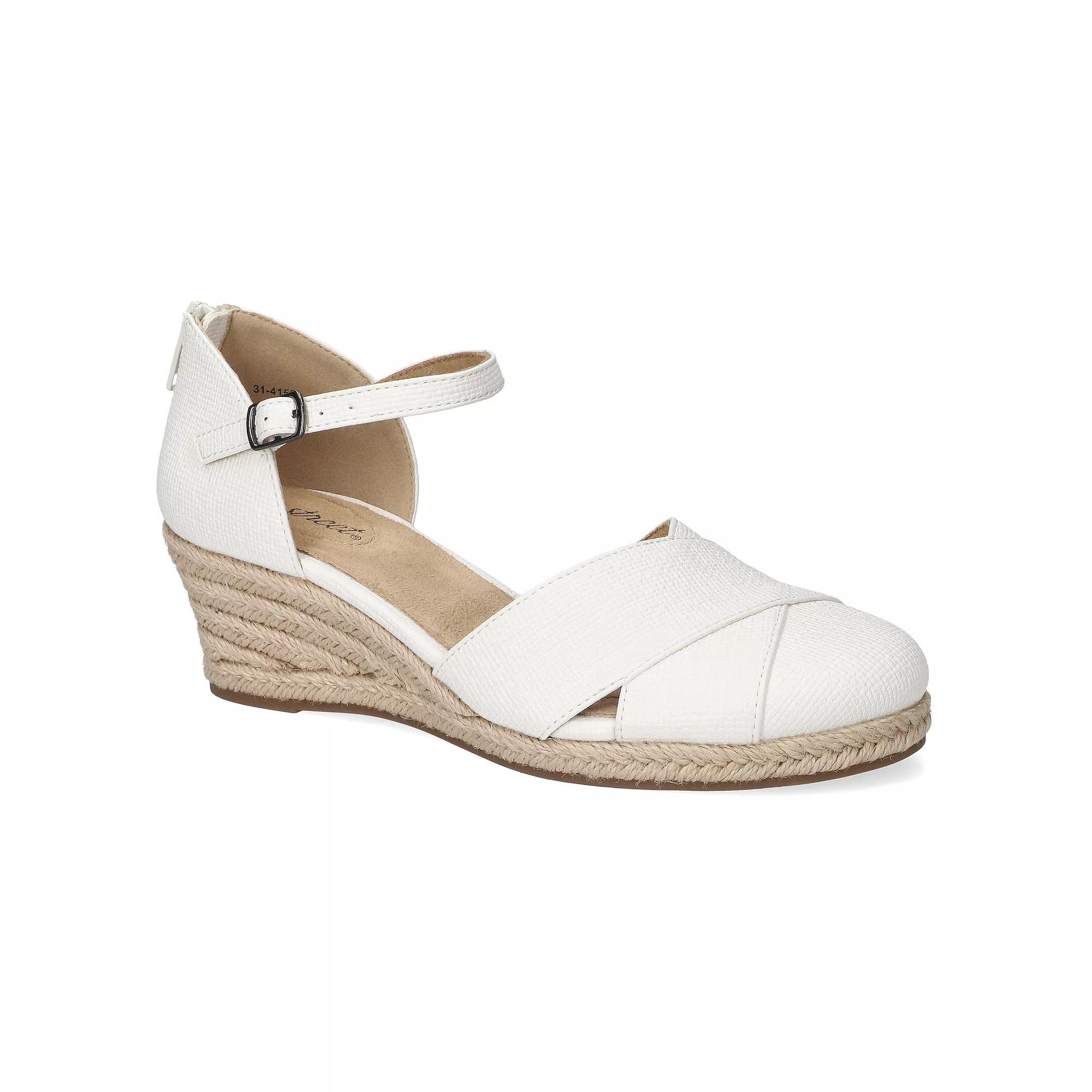 Easy Street Comfort Espadrille Women's Wedge Sandals, Size: 9 Wide, White Linen Embossed Product Image