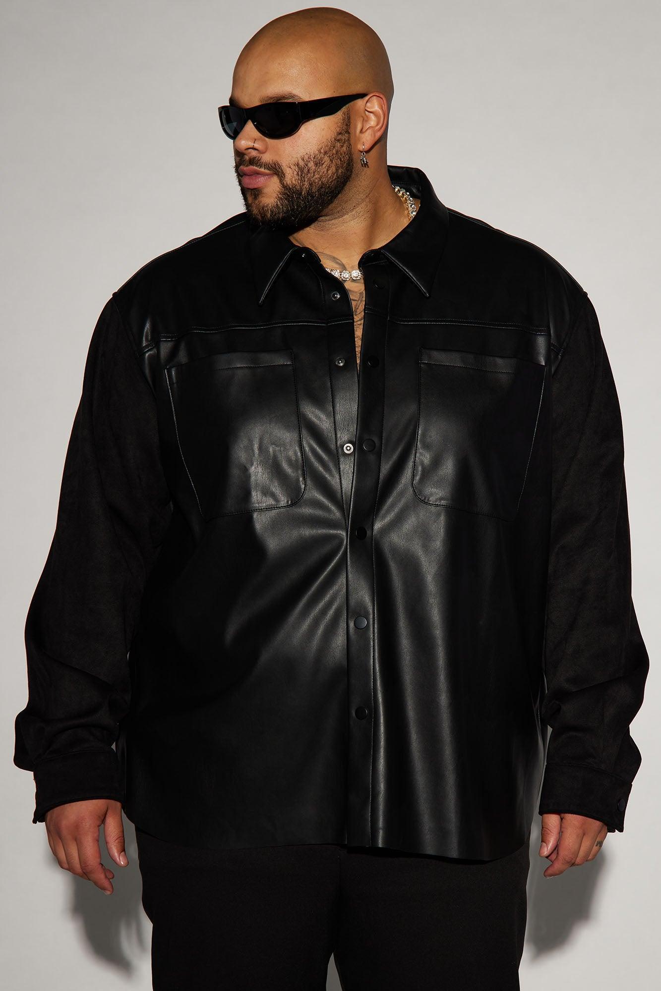 Ballard Faux Leather Button Up Shirt - Black Product Image