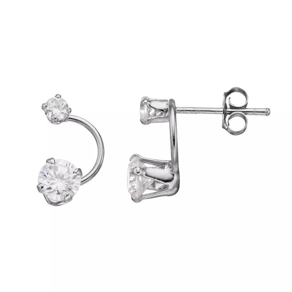 PRIMROSE Sterling Silver Cubic Zirconia Curved Drop Earrings, Women's, Grey Product Image