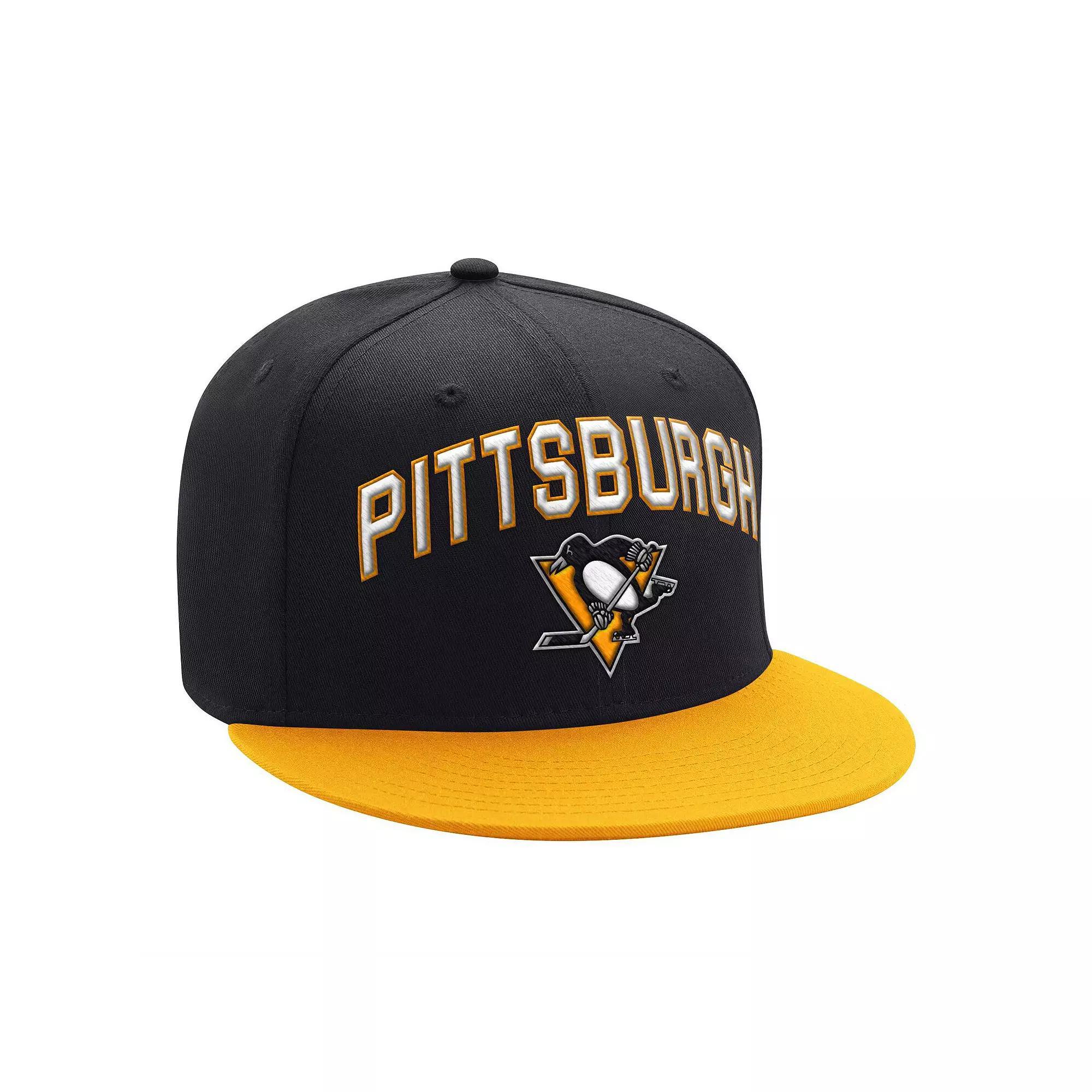 Mens Starter /Gold Pittsburgh Penguins Arch Logo Two-Tone Snapback Hat Product Image