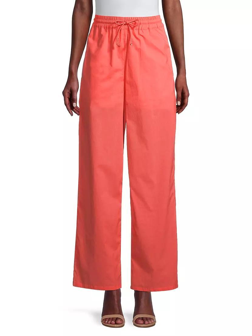 Drawstring Cotton Wide Crop Pants Product Image