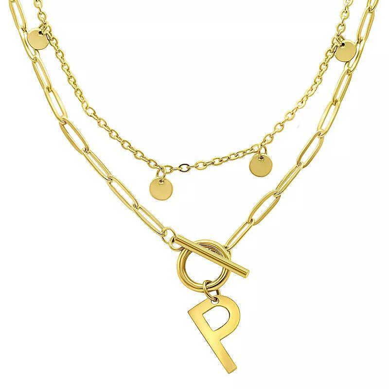 Adornia 14k Gold Plated Layered Initial Toggle Necklace, Women's, Size: 17-19" ADJ, B Product Image