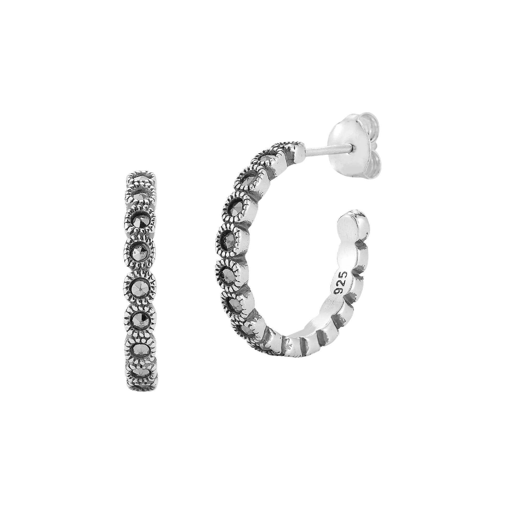 Sunkissed Sterling Sterling Silver Oxidized Bezel Cubic Zirconia Small Hoop Earrings, Women's, Silver Tone Product Image