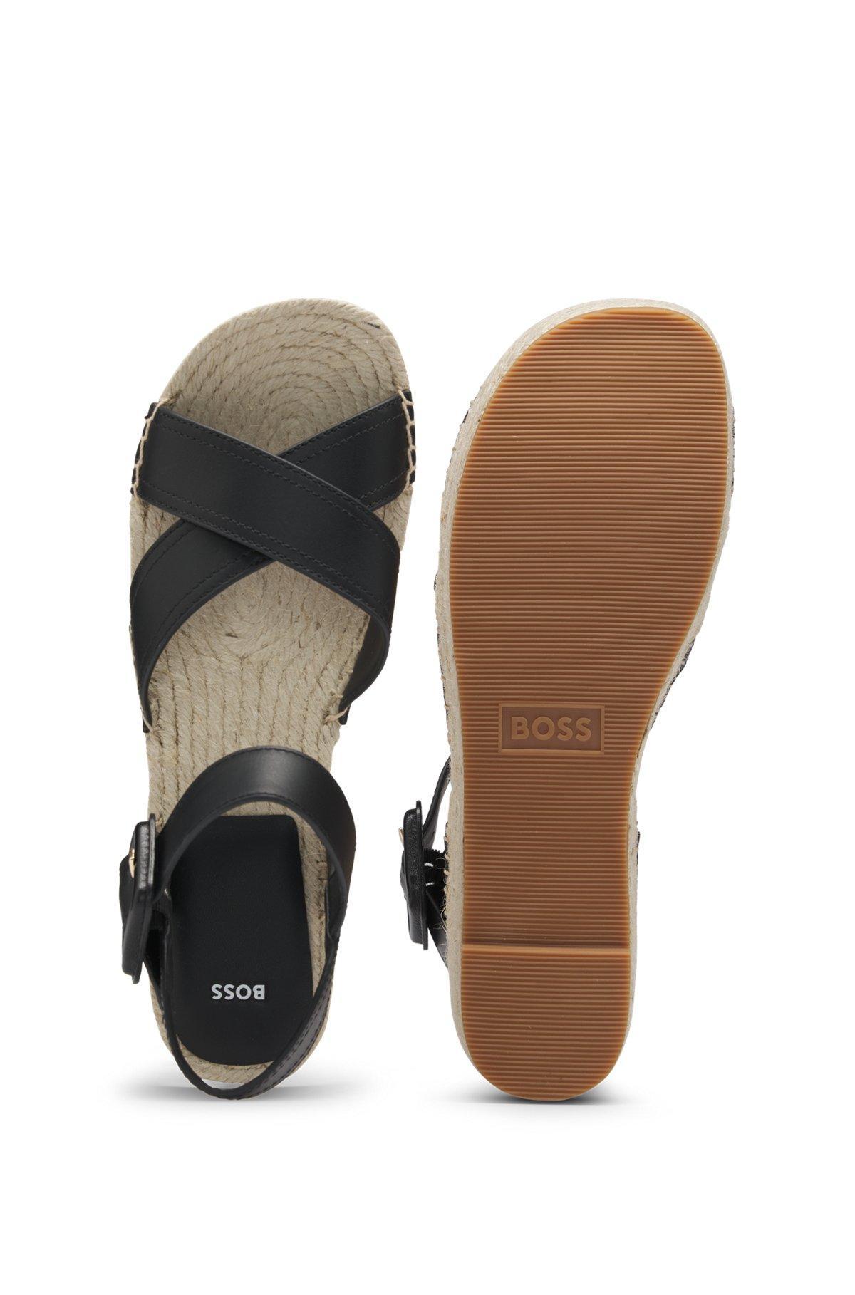 BOSS - Leather sandals with platform sole - Black Product Image