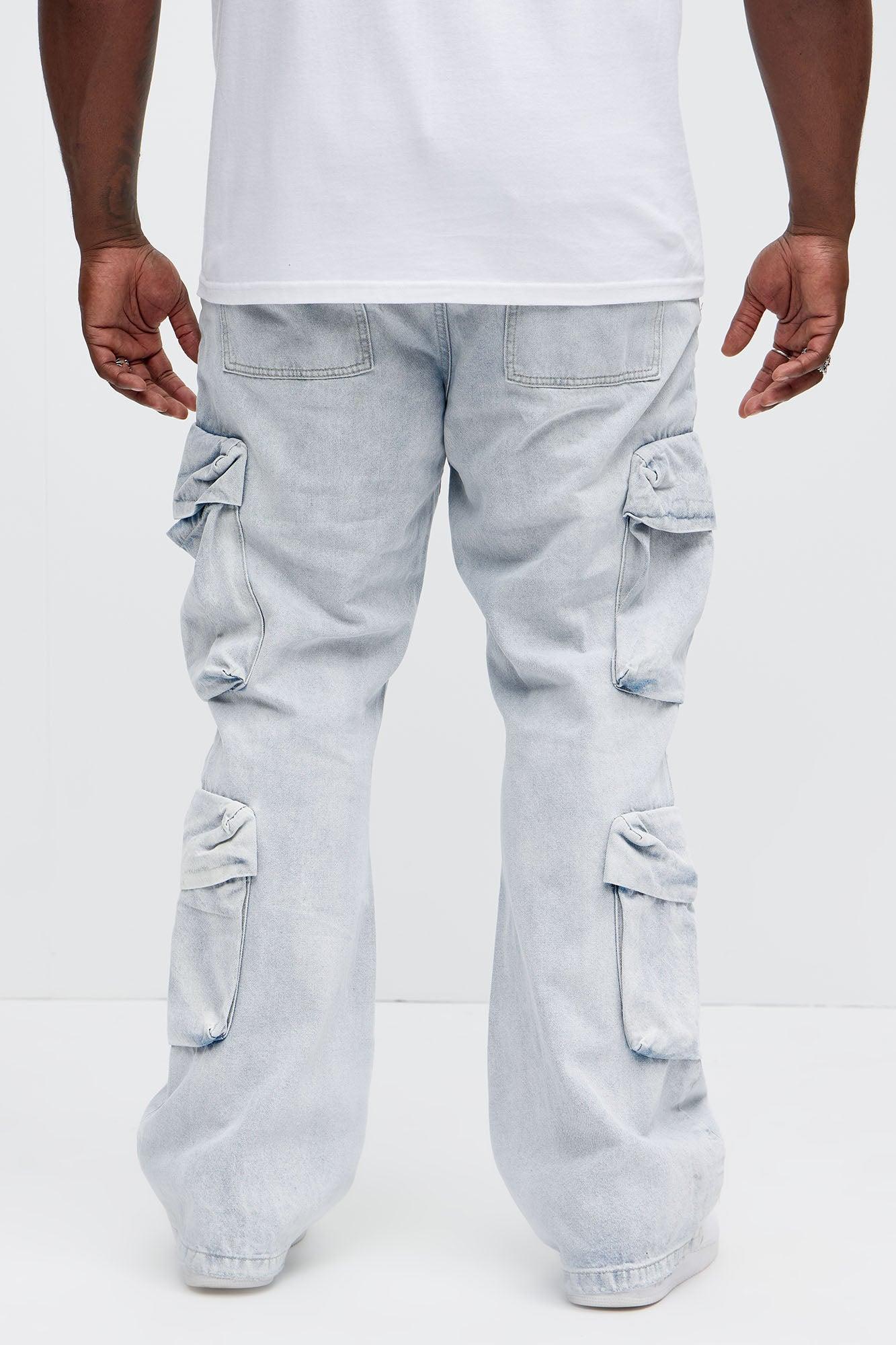 Xavier Distressed Stacked Slim Flare Jeans - Light Blue Wash Product Image