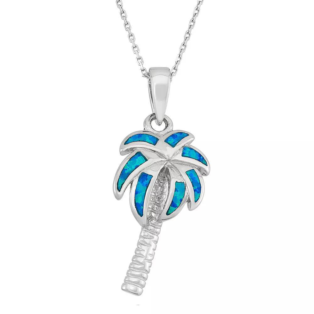 Lab-Created Blue Opal Sterling Silver Palm Tree Pendant Necklace, Women's, Size: 18" Product Image