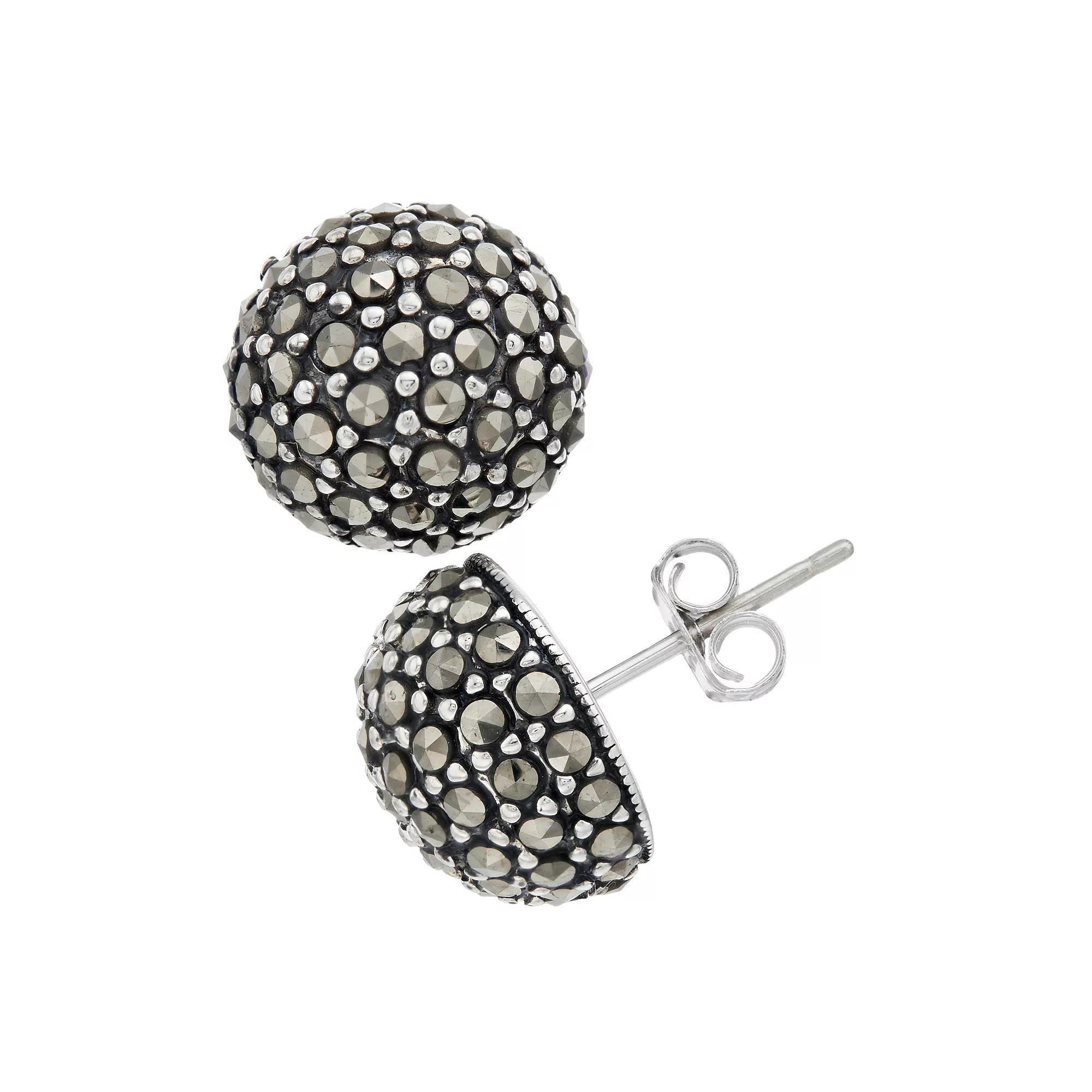 Tori Hill Sterling Silver Marcasite Half Ball Stud Earrings, Womens Product Image