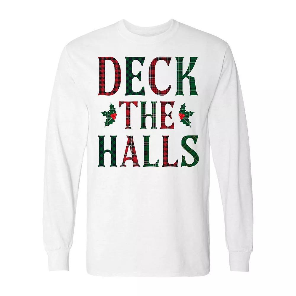 Men's Christmas Deck The Halls Long Sleeve Graphic Tee, Size: XL, White Product Image
